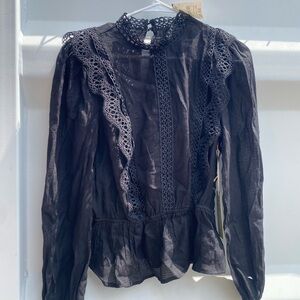 Elegant Black Long Sleeve Peplum Blouse